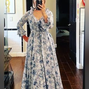 EUC blue maxi dress with button front